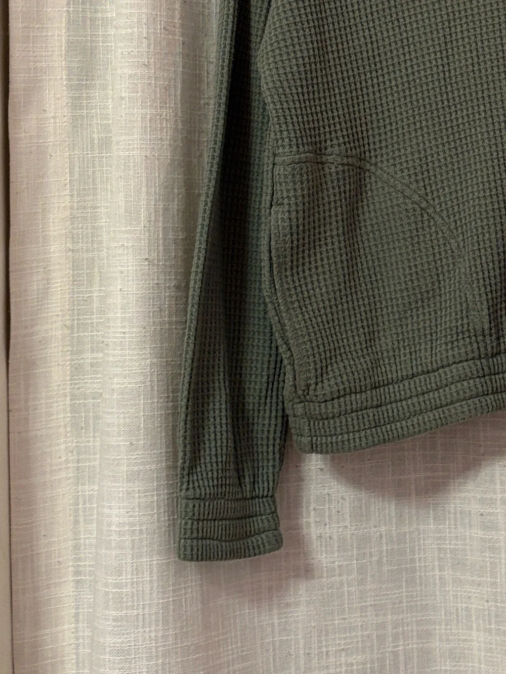 Aerie Waffle Knit Sage Green Quarter Zip Cropped Sweatshirt